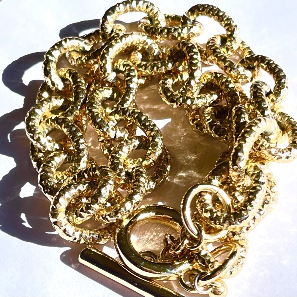 Thick Textured Gold Tone 18” Cable Chain Necklace